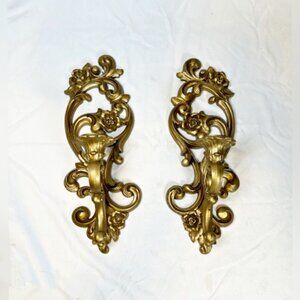 Vintage Set of Homco Ornate Gold Floral Wall Sconces Candle Holders #4118 USA